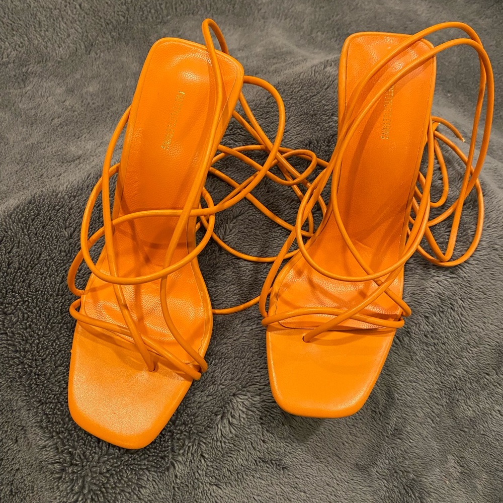 Pretty Little Thing Orange Strappy Heeled Sandals